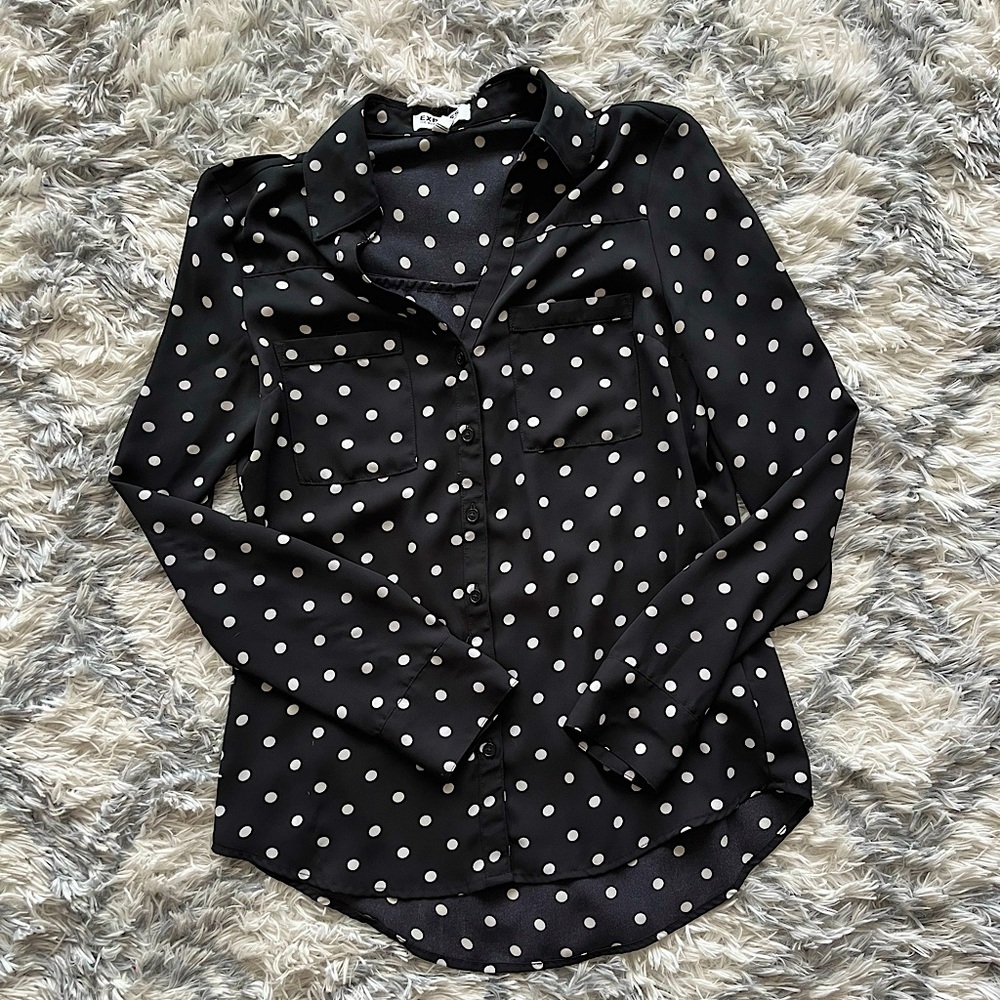 Express dress shirt, black with white polka dots, women XS